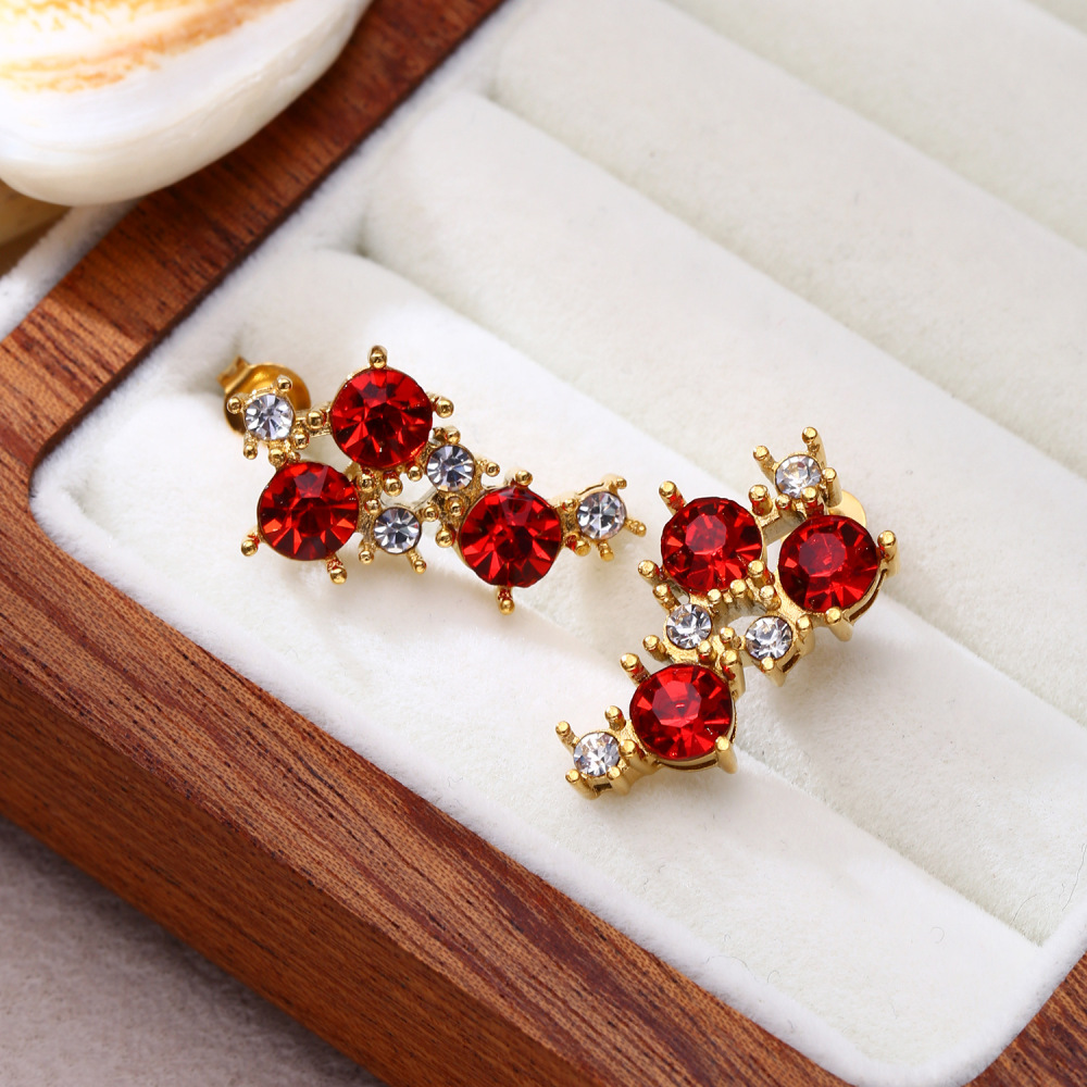 Fashionable Red Cherry Titanium Steel Earrings Women's Exquisite Design Luxury Light Earring Jewelry Accessories