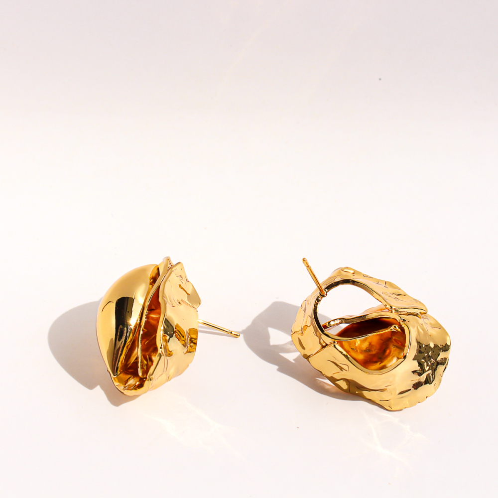 Handmade Wrinkled Hammered Pattern Bud Seed Exaggerated Earrings Unique Oval Personality Stud Earrings Women's Fashion Jewelry 1076