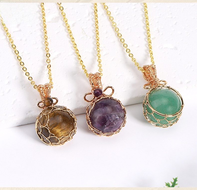 Natural Semi-precious Stone Crystal Necklace Set Fashion Geometric Pattern Pendant Jewelry Retro Style CSJA Jewelry Accessories
