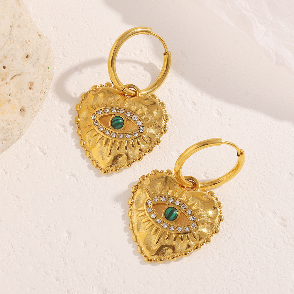 PVD Coated Real Gold Plated Heart Shape 304 Stainless Steel Retro Lady Waterproof Non Tarnish Charm Sleeper Hoop Earrings Drop Earrings