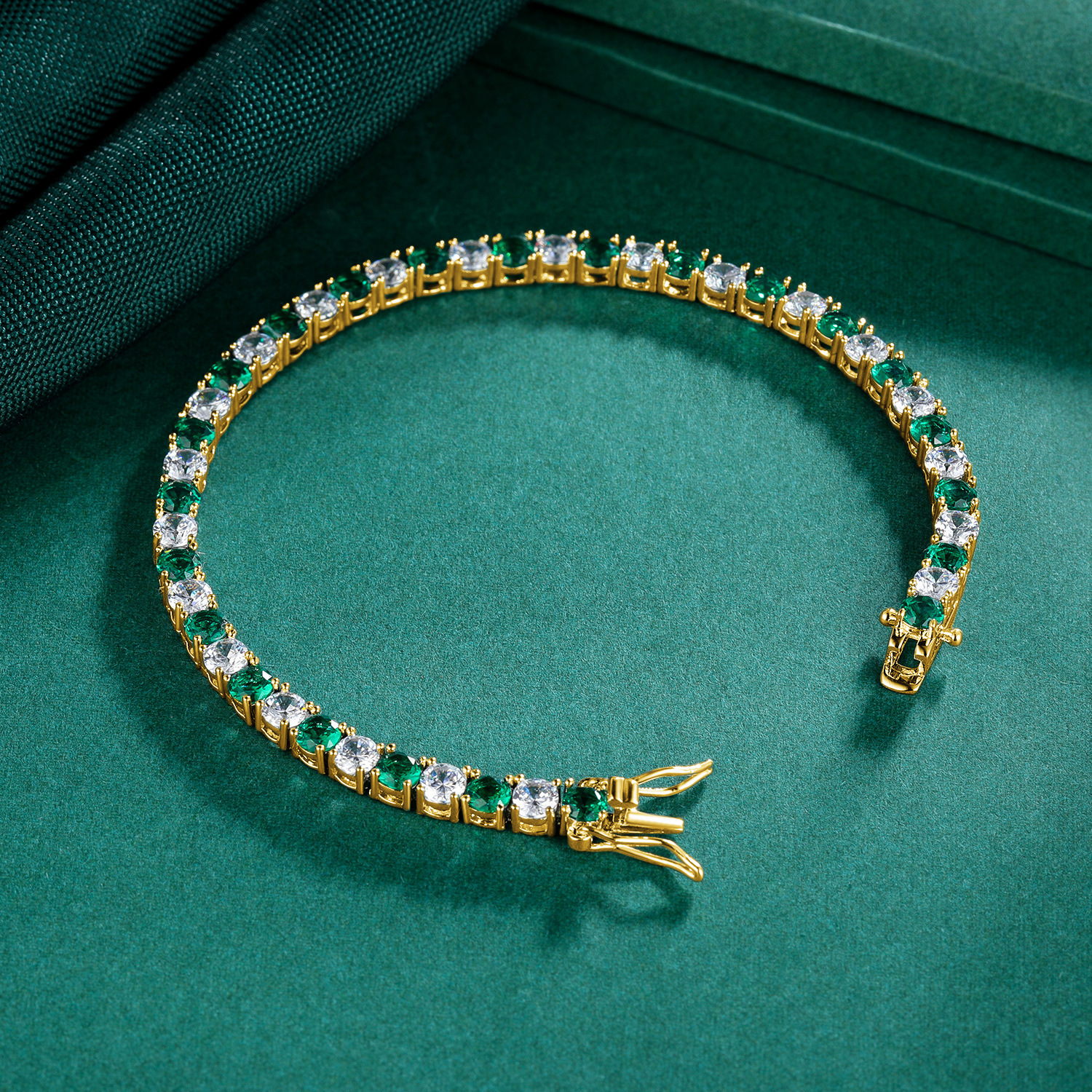 Gold Plated Copper Bracelet 4mm Round Solid Color Classic Zircon Tennis Clasp Lucky Charm Couple Bracelet Fashion Trendy Factory Direct Sale