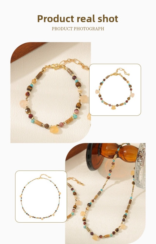 Yadengfeng Original Design Natural Picture Stone Necklace Czech Beads Set Women's Jewelry Accessories Triangle Round Handmade