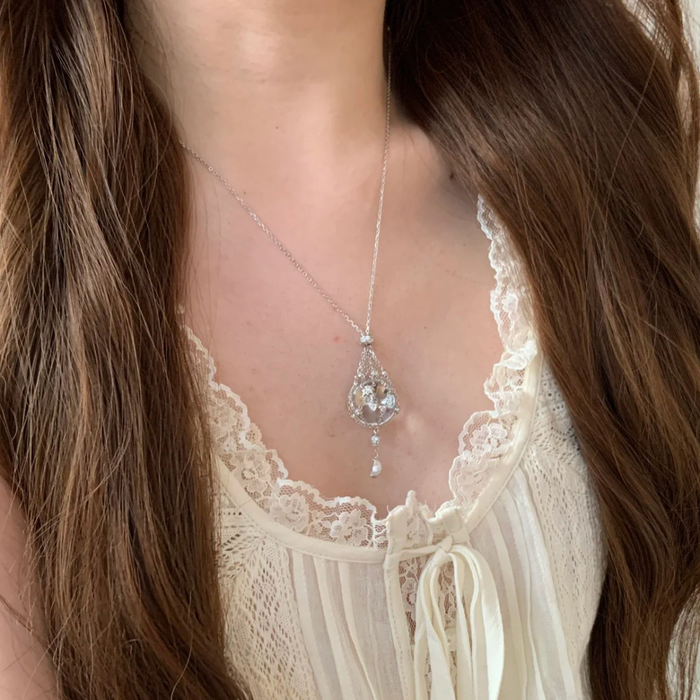 White Crystal Starburst Mesh Pendant Adjustable Necklace Women's Accessories Geometric Copper Material