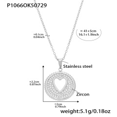 P1066-Steel Round Hollow Heart Necklace 41 5cm
