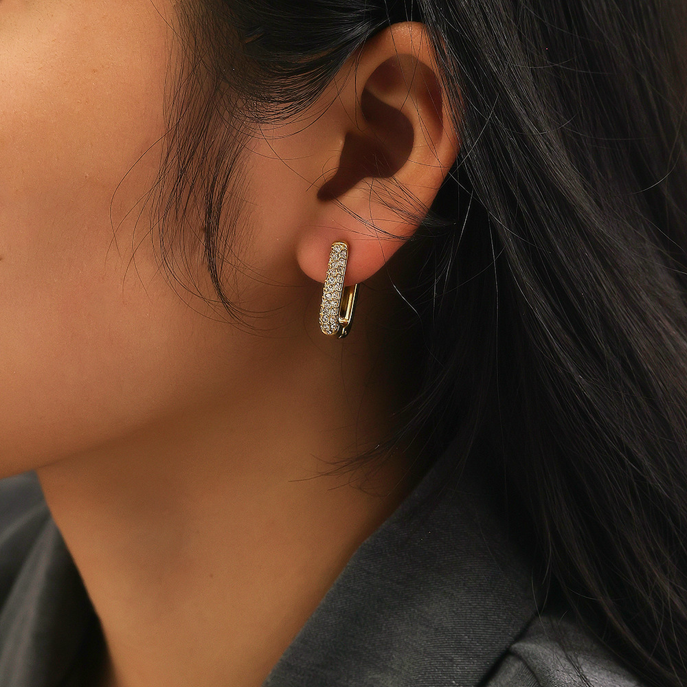 Titanium Steel Color Diamond Inlaid U-shaped Zircon Women's Earrings Stainless Steel Earrings Hoop