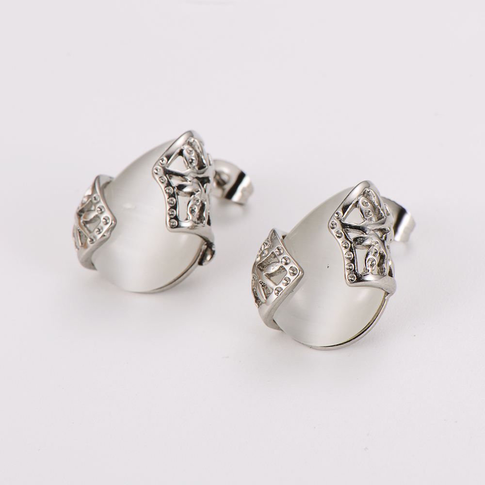 AML Fashionable Temperament 304 Stainless Steel Diamond-Studded Water Drop Necklace Earring Set Accessories