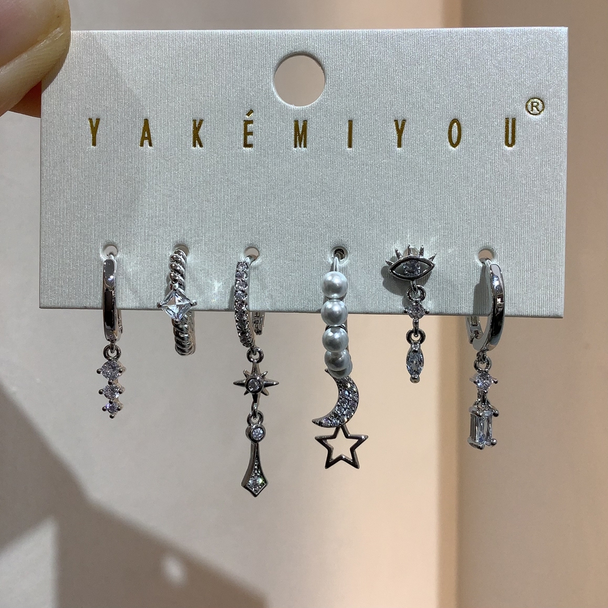 Yakemiyou Copper Plated Real Gold (Water Plated) 14K Real Gold Moon Star Earrings Set