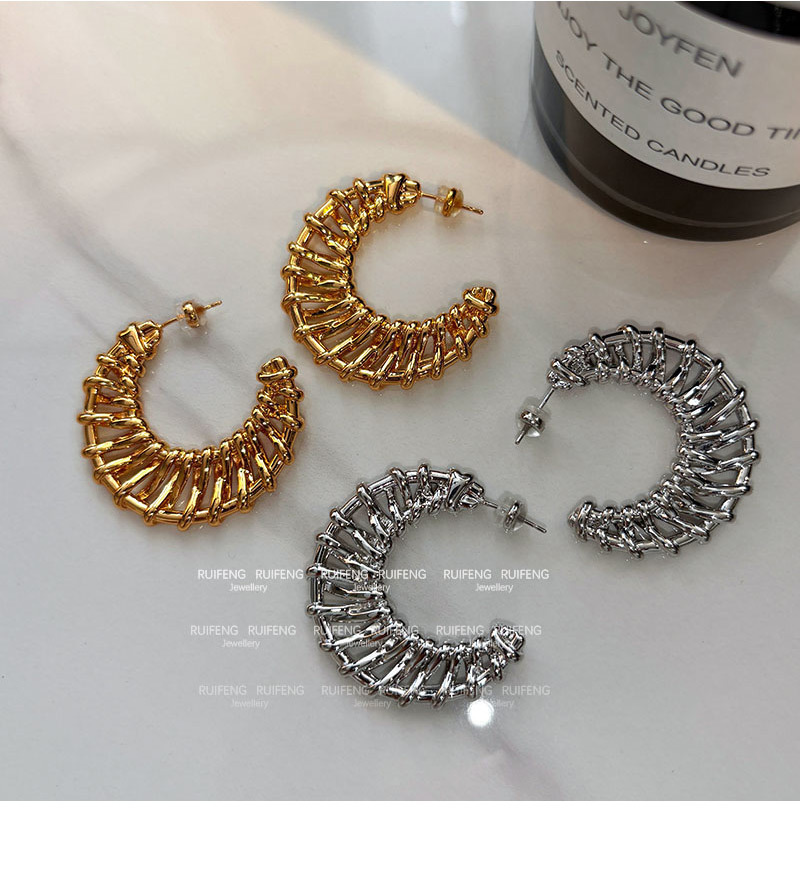 Exaggerated Geometric Weave Metal Silver Earrings Women Luxury Unique High-End Feelings Holiday Style French Vintage Design