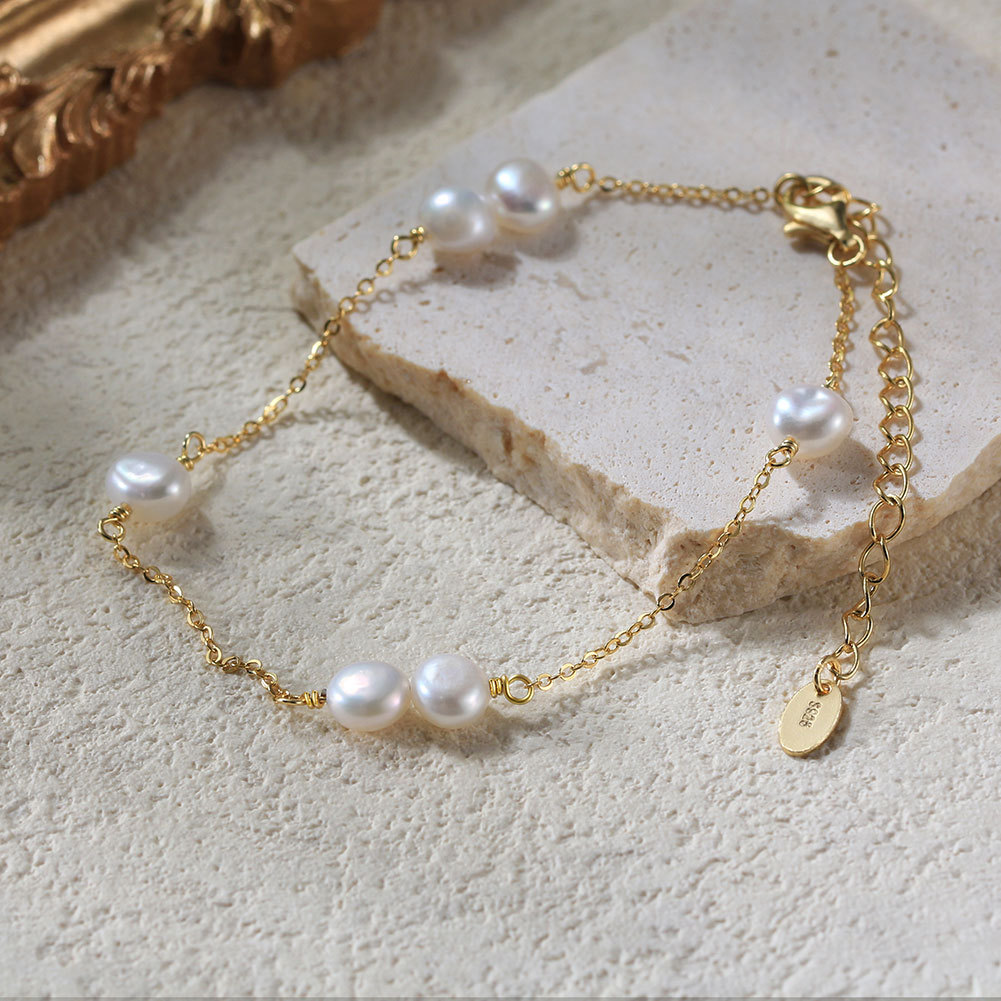 1 Piece Freshwater Pearl Sterling Silver Geometric Freshwater Pearl Chain 14K Gold Plated White Gold Plated Rhodium Plated Women's Paperclip Chain Spring Ring Trigger Clasp Closure Bracelets