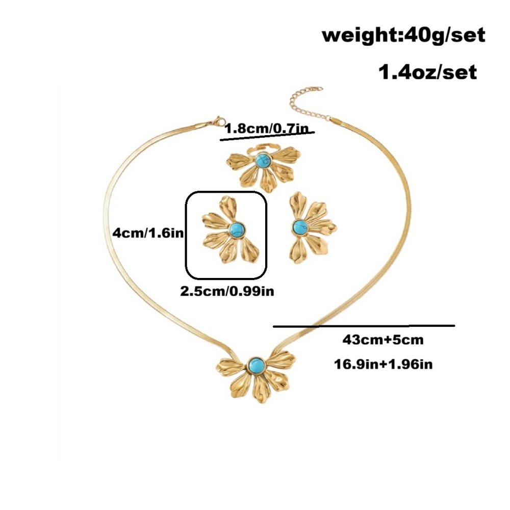 Stainless Steel 18K Vacuum Gold Plated Personality Trendy 18K Water Drop Petal Shape Blade Chain Necklace Titanium Steel Three-Piece Jewelry Set Women's Jewelry Accessories