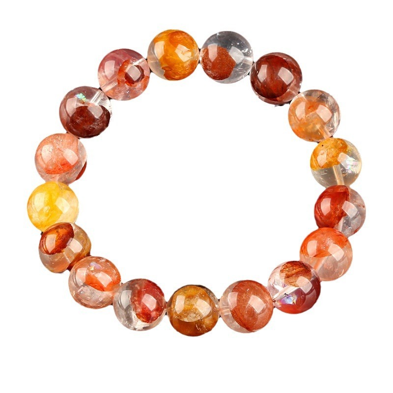 Natural Crystal Flower Bracelet Lucky Phoenix Feathers Red And Yellow Geometric Pattern Polished Round Beads Unisex Bracelet