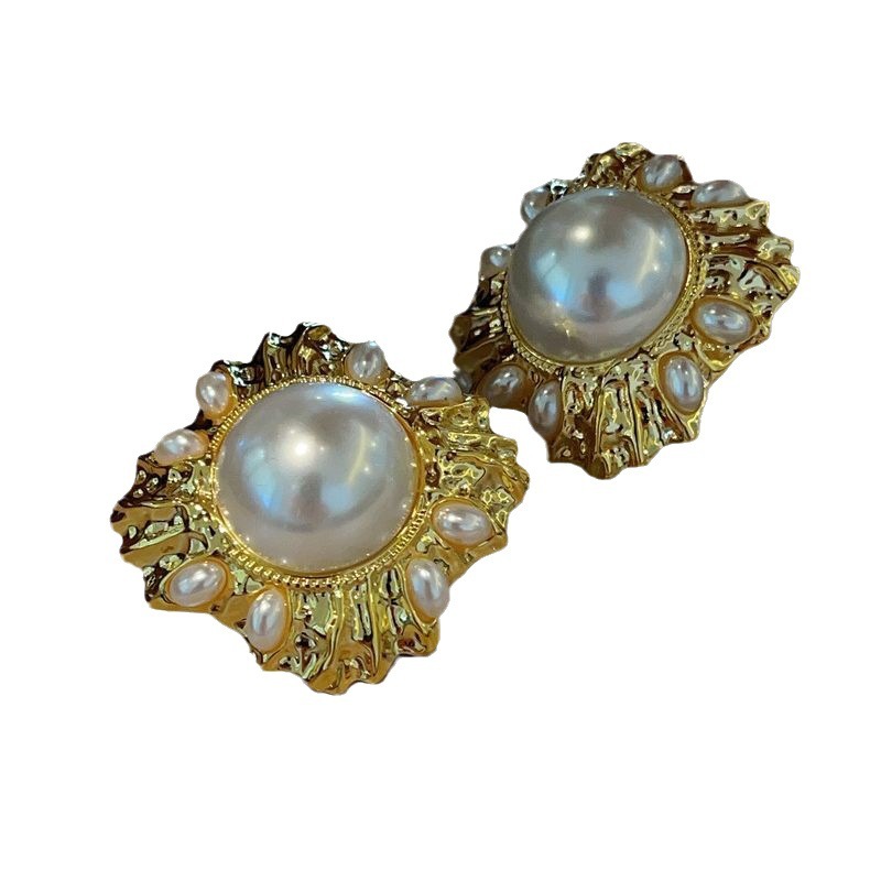 Exaggerated Pearl Drop Earrings Retro French Court Style Fashion Show Trendy Large Hoop Earrings Women's Jewelry Accessories