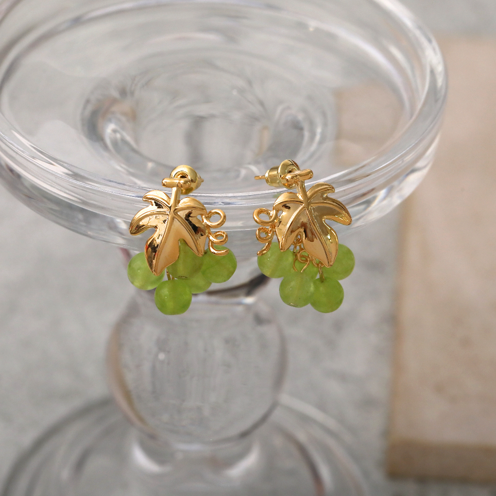Dopamine Fruit Grape Women's Copper Plated Silver Needle Ear Studs Cute Garden Style Fresh Countryside Style Jewelry Accessories