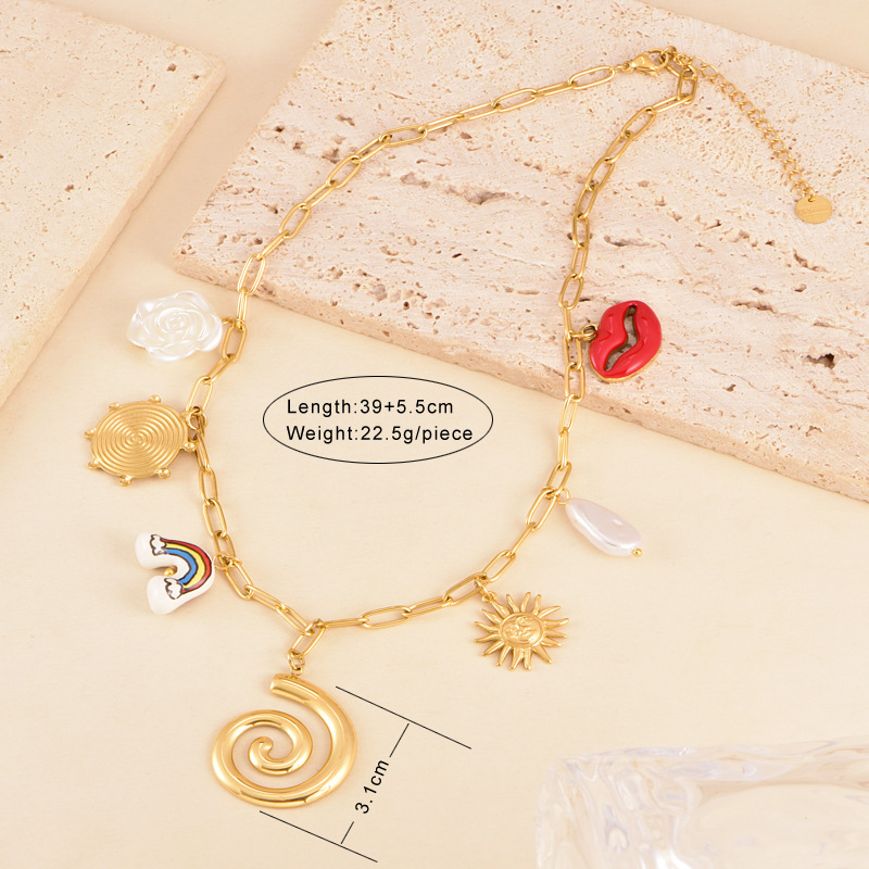 304 Stainless Steel Geometric Heart Shape PVD Coated 18K Real Gold Plated Retro Classic Style Waterproof Non Tarnish Plating Cable Chain Lobster Trigger Clasp Closure Pendant Necklace