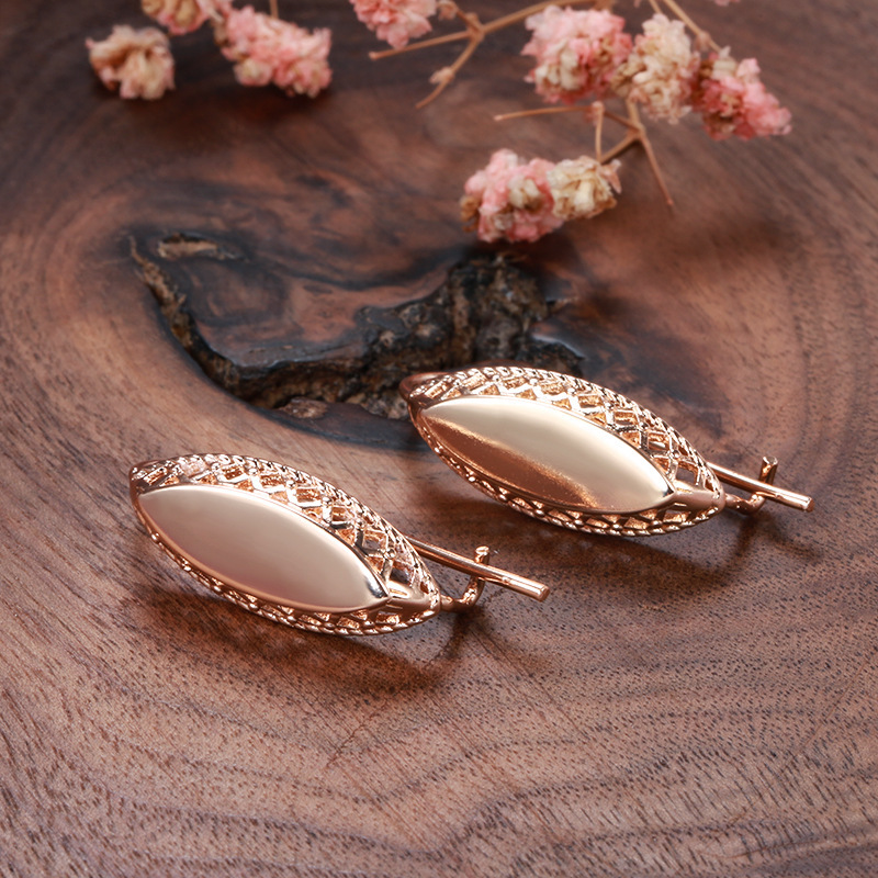 Luxury Ethnic Jewelry Set Smooth Horse Eye Ring Earrings Necklace Copper Plated Real Gold Geometric Pattern Women's Fashion Accessories