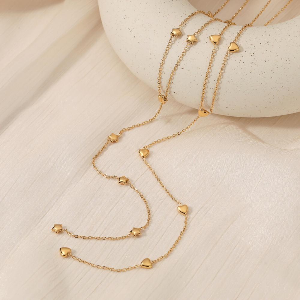 Elegant Long Y-shaped Vacuum Plating (In Furnace) Real Gold Plated 304 Stainless Steel Heart And Star Pendant Necklace Women's Fashion Daily Commuting Accessories
