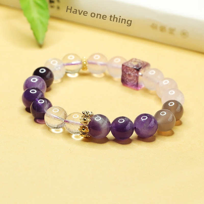 Aiyu Nine Purple Fire Crystal Bracelet Pink Crystal Multi-Gem Glass Block Japanese Modern Style Jewelry Accessories