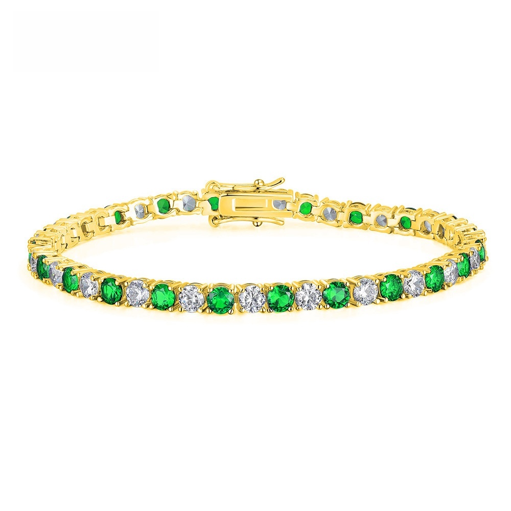 Gold Plated Copper Bracelet 4mm Round Solid Color Classic Zircon Tennis Clasp Lucky Charm Couple Bracelet Fashion Trendy Factory Direct Sale