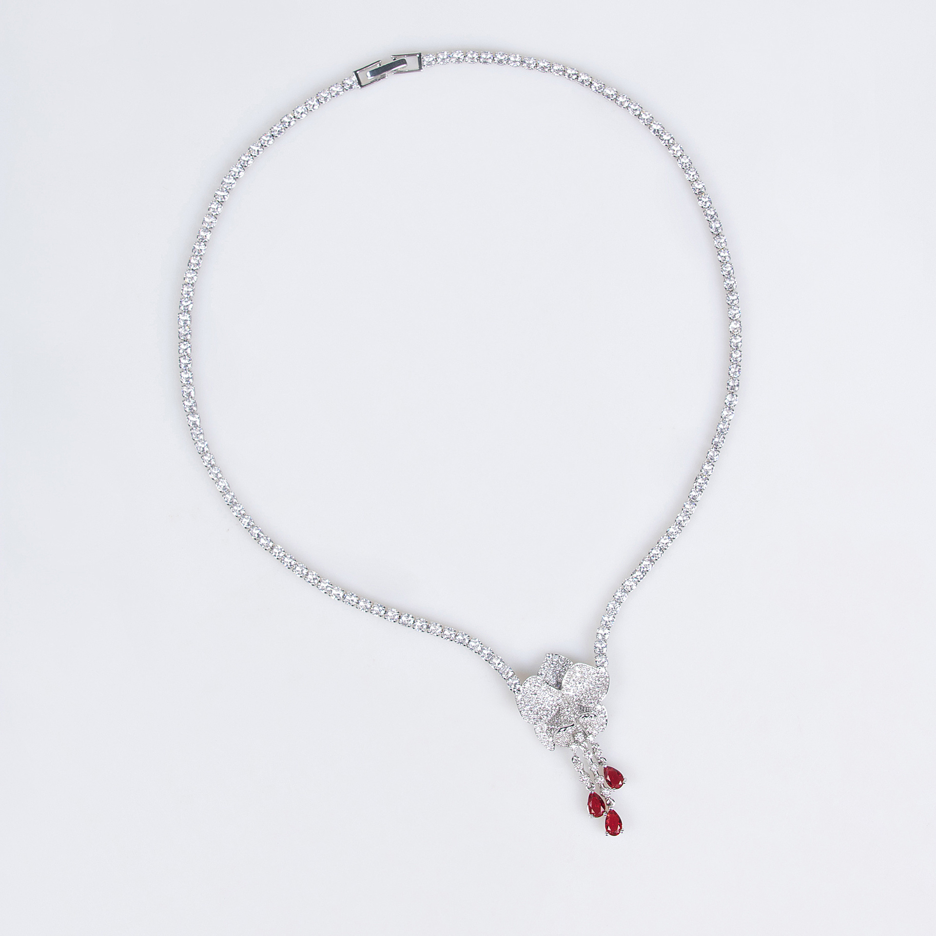 Elegant White Zircon Flower Earrings Necklace Set Bridal Jewelry Fashionable Luxury Copper Accessories For Women