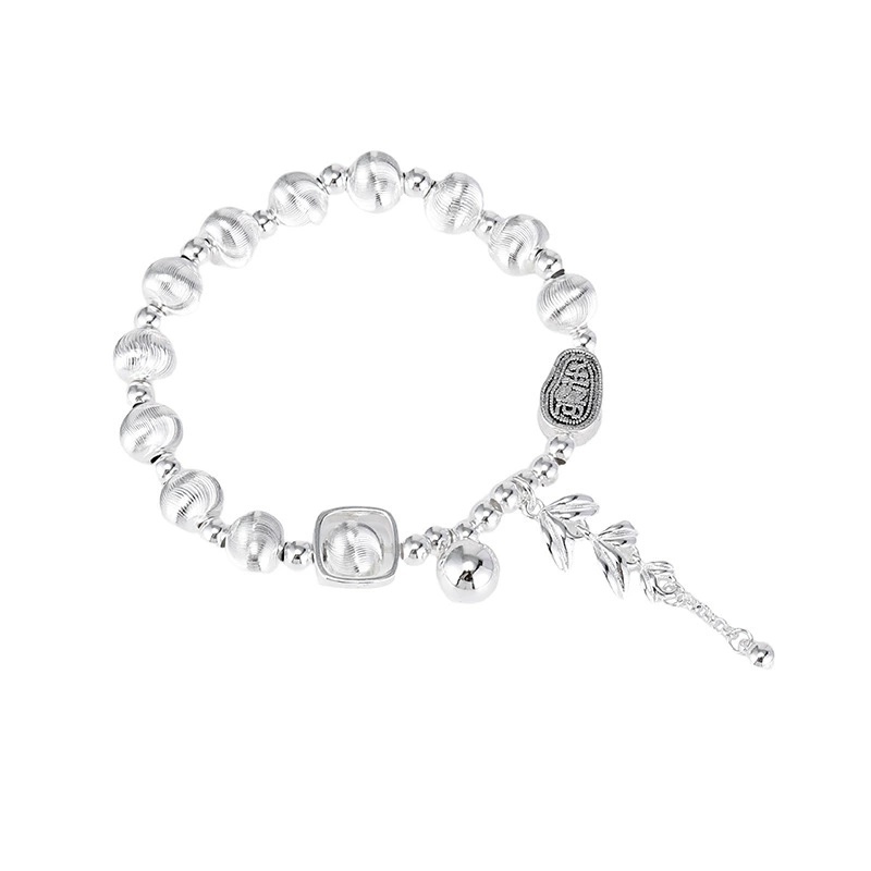 White Copper Silver-Plated Bracelet 0kg Wheat Spike Lucky Cat Eye Beaded Bracelet Light Luxury Niche Retro Design Exquisite