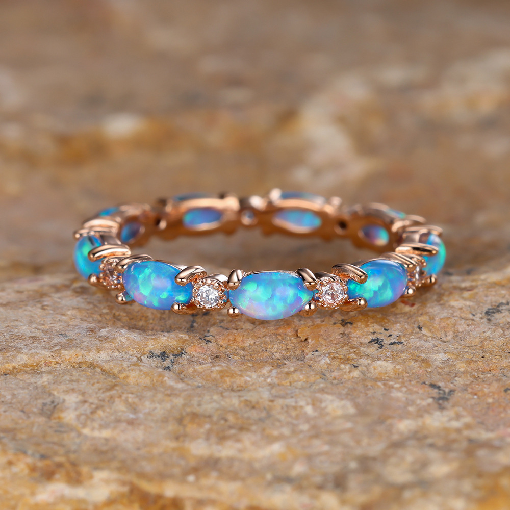Classic Style Circle Copper Inlay Opal Zircon Rings