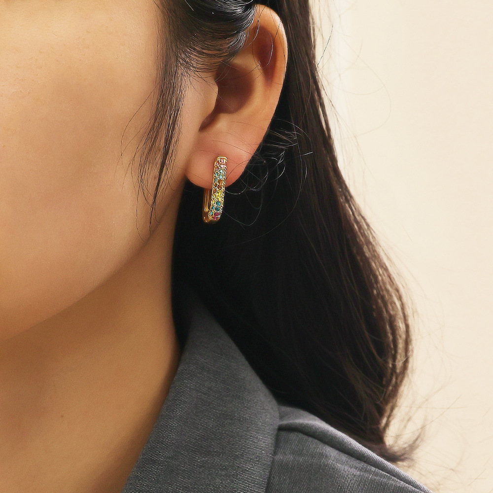 Titanium Steel Color Diamond Inlaid U-shaped Zircon Women's Earrings Stainless Steel Earrings Hoop