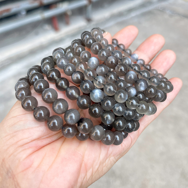 JD Jewelry 8A Natural Black Moonstone Bracelet Extended Fashion Simple Versatile Round Bead Classic Gift Bracelet