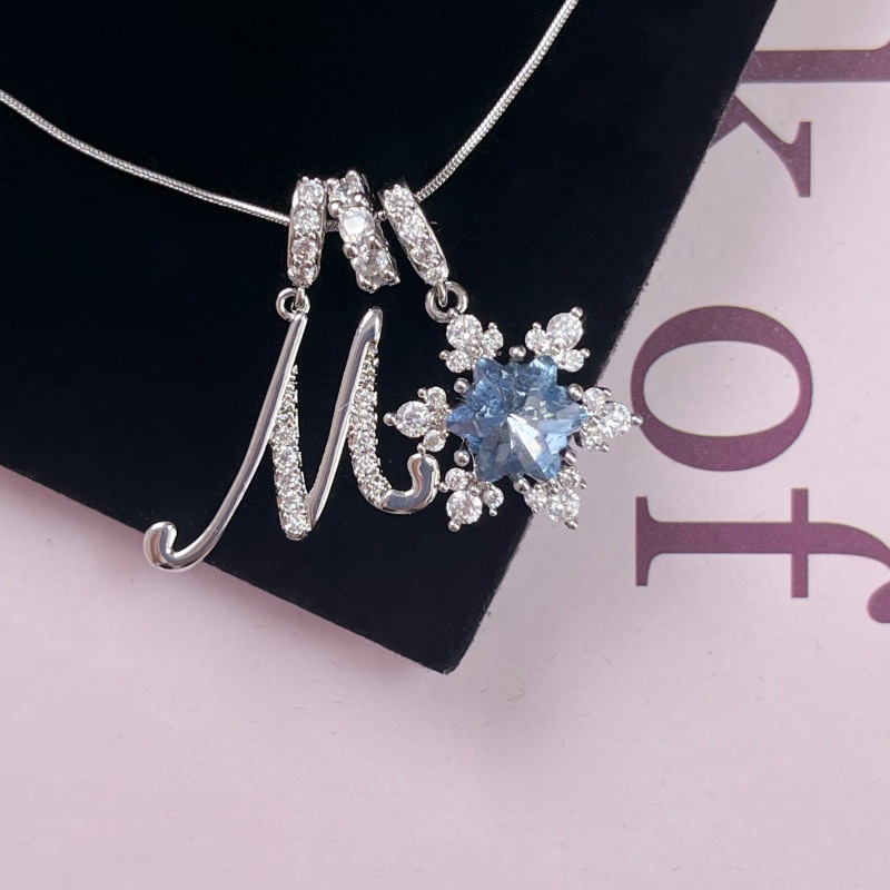 New Style Copper Zirconia Pendant Letter Necklace Silver Stainless Steel Chain Birthday Gift For Women Trendy Fairy Style