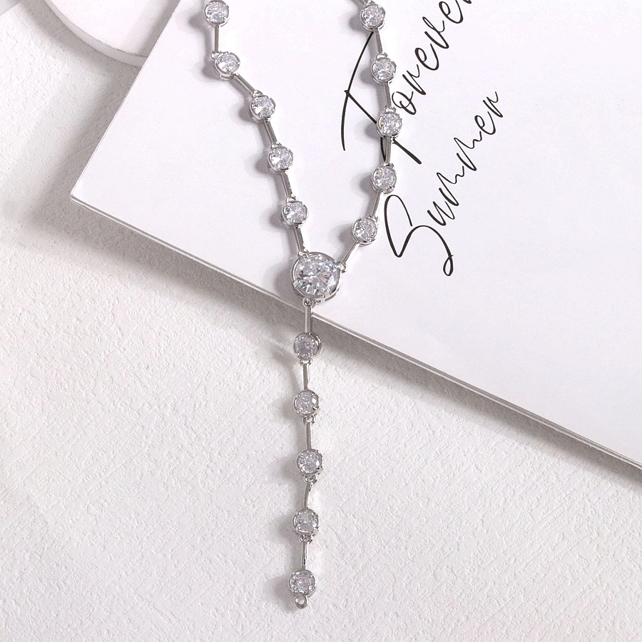 Elegant Long Y-Shaped Tassel Shiny Zirconia Necklace For Women Luxury Personality Jewelry Accessories Glowing Round Square Pendant