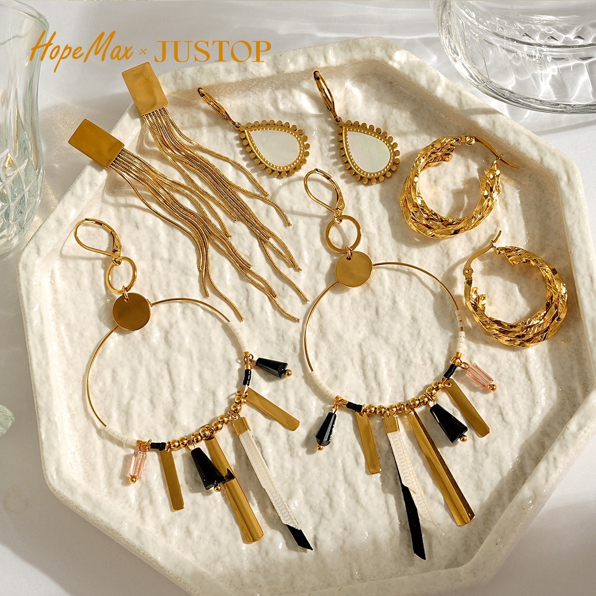 Justop European And American Retro Tassel Earrings Gold-Plated Stud Earrings 18K Imitation Gold Earrings Decorative Women's Jewelry