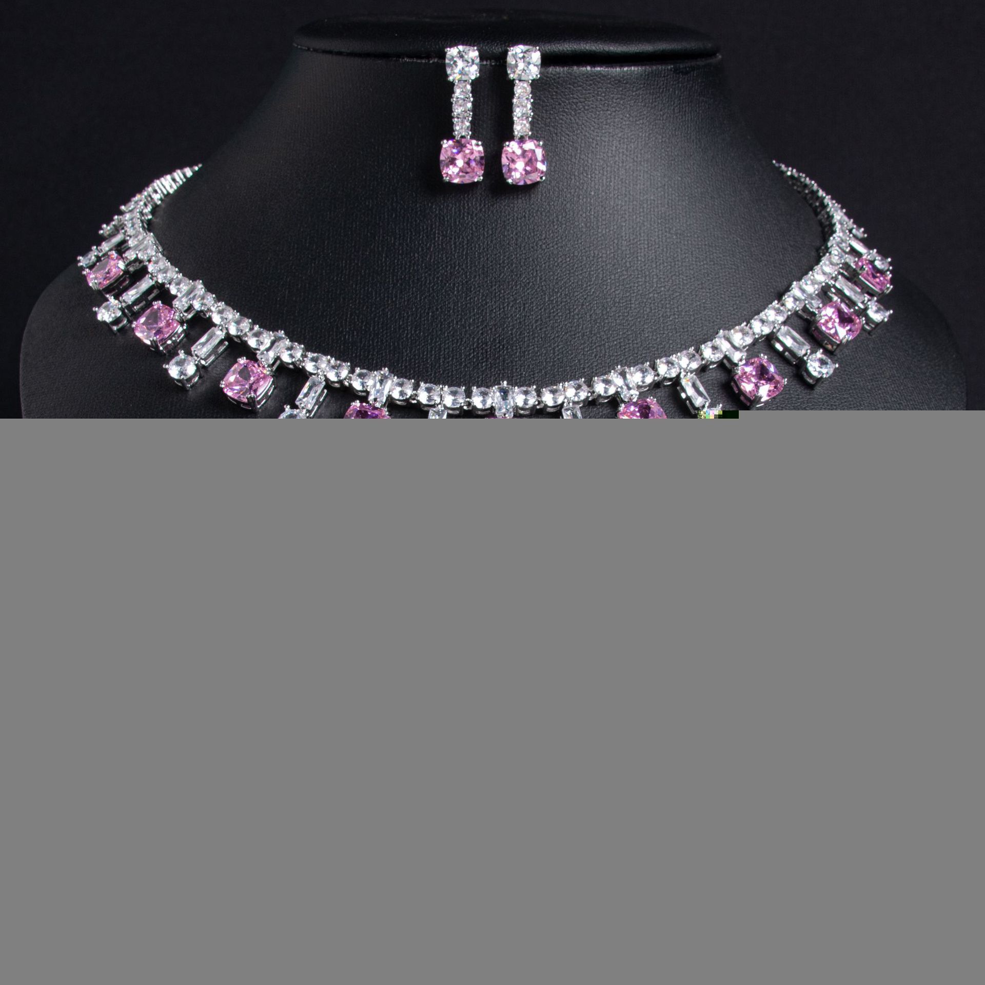 New Style Casual Versatile Zircon Wedding Necklace Women's Ins High-End Sensation Earring Jewelry Set Heart/Waterdrop/Bell