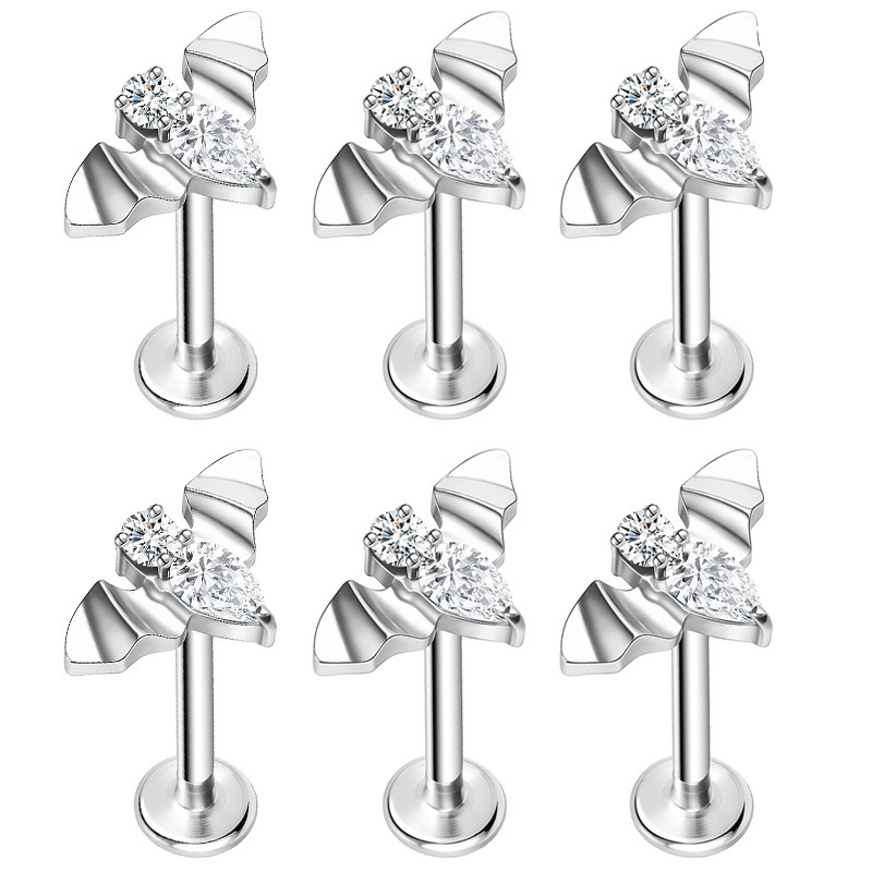 Titanium Alloy Bat Earrings Inlaid With 5A Grade Zirconia Gemstone Unisex Body Piercing Jewelry Fashion Animal Pattern Accessories
