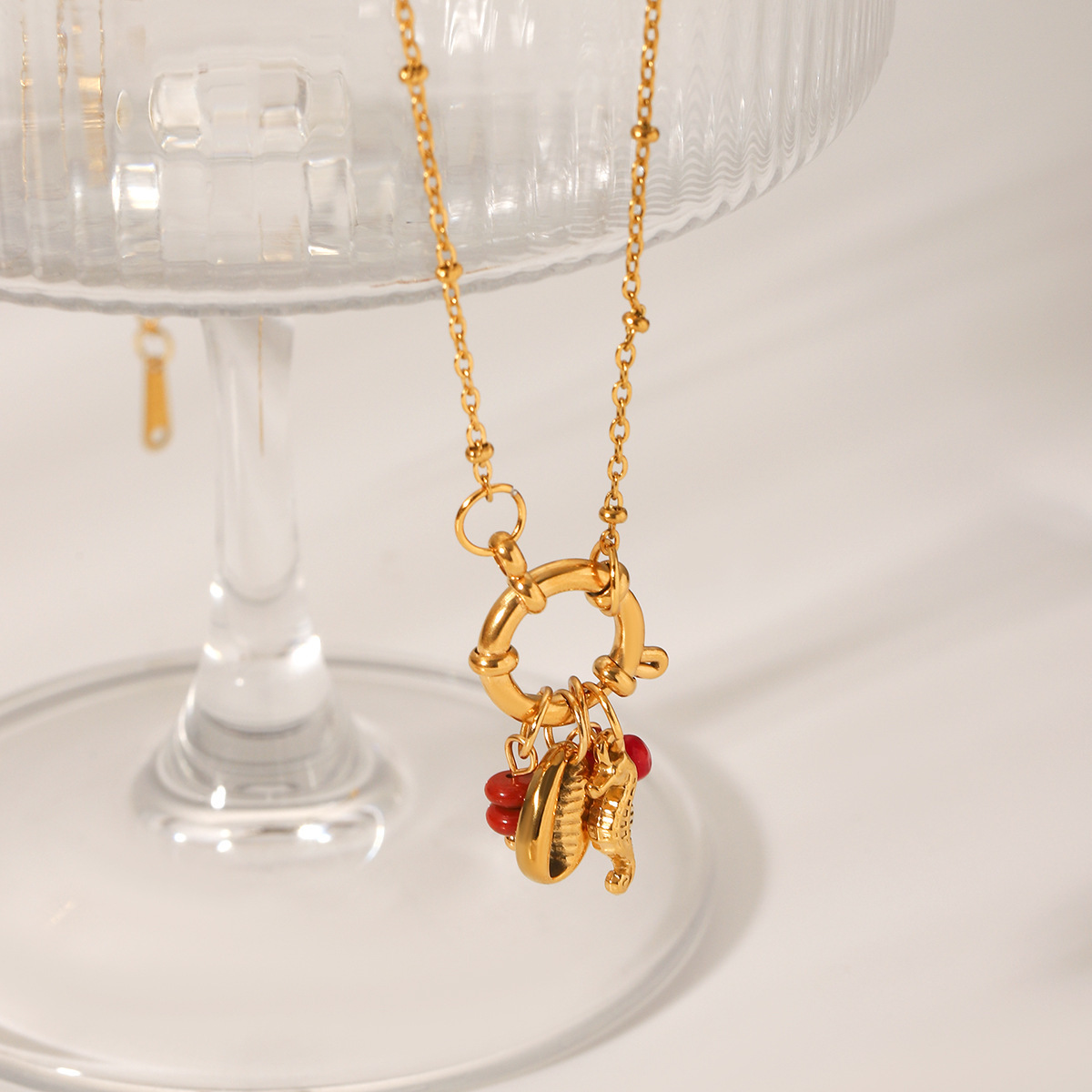 Stainless Steel DIY Jewelry Accessories Horseshoe Crab Shell Pendant Necklace High-End Texture Geometric Animal Style Women's Ocean Element Necklace