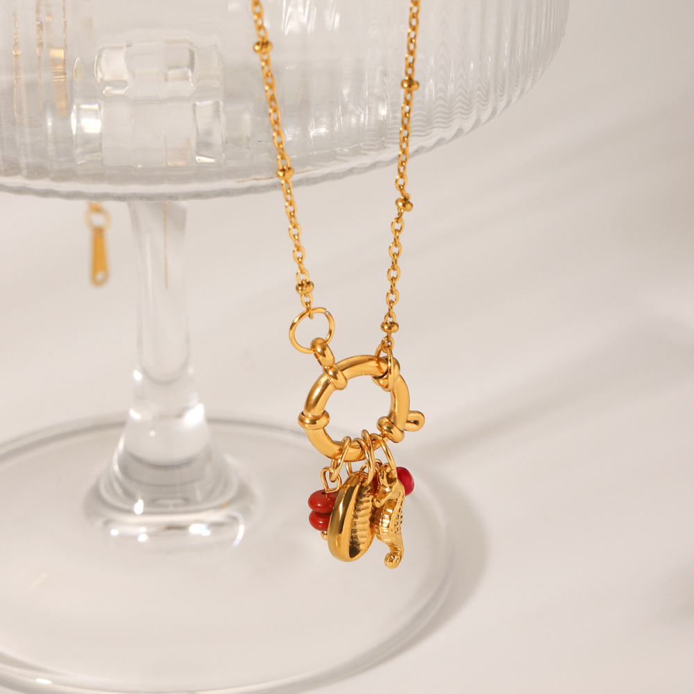 Stainless Steel DIY Jewelry Accessories Horseshoe Crab Shell Pendant Necklace High-End Texture Geometric Animal Style Women's Ocean Element Necklace