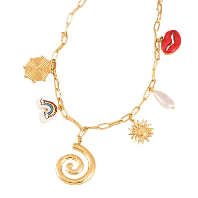 304 Stainless Steel Geometric Heart Shape PVD Coated 18K Real Gold Plated Retro Classic Style Waterproof Non Tarnish Plating Cable Chain Lobster Trigger Clasp Closure Pendant Necklace