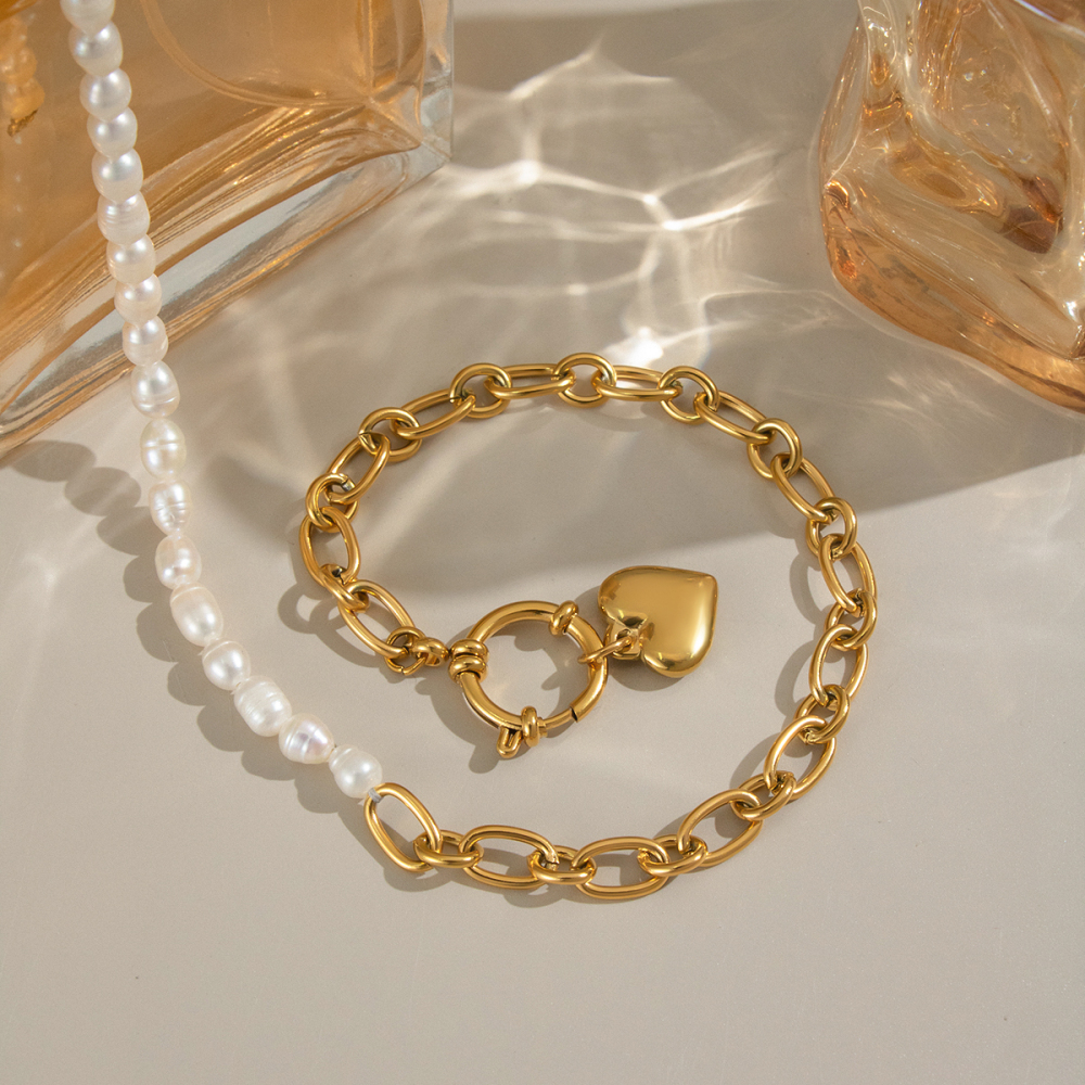 Elegant Stainless Steel Pearl Heart Necklace Non-Fading For Banquet High-End Jewelry Accessories Natural Freshwater Pearls