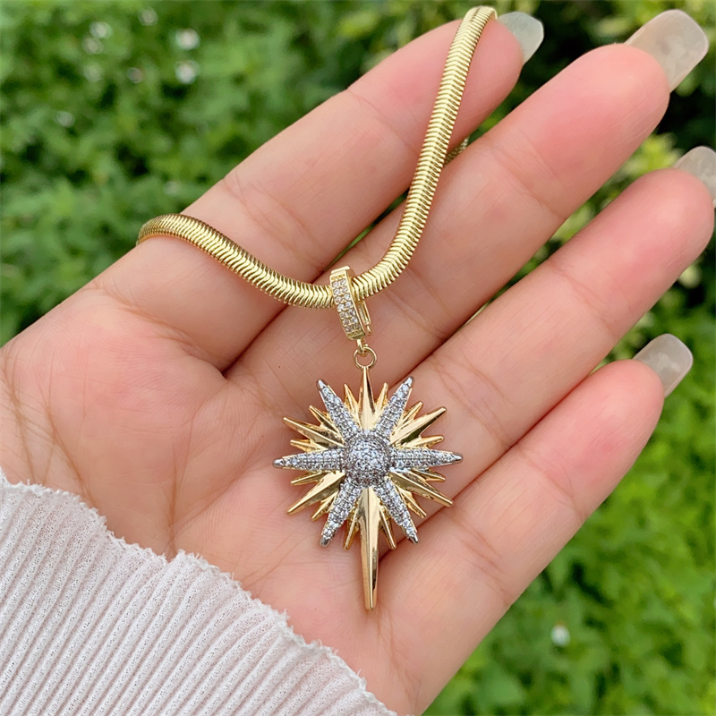Wholesale Jewelry Simple Style Classic Style Geometric Copper Zircon 18K Gold Plated Inlay Snake Chain Pendant Necklace