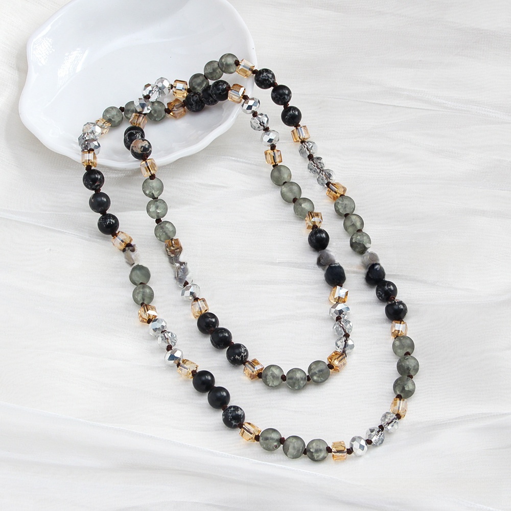 Fashion Bohemian Style Knot Natural Stone Glass Necklace For Women Sweater Chain Fashion Simple Matching Accessories Handmade Irregular