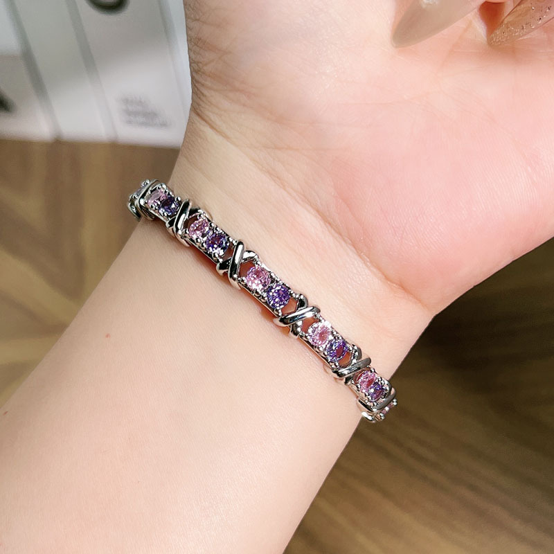 New Style Exquisite Colored Diamond Zircon Inlaid Cross Bracelet For Women Niche Design Genderless Style Versatile Light Luxury Bracelet