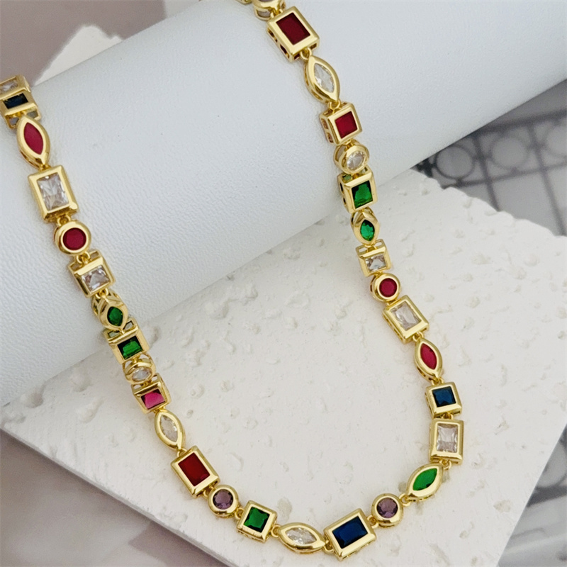 Wholesale Jewelry Classic Style Geometric Copper Zircon 18K Gold Plated Bracelets Necklace Jewelry Set Italian Charm & Links