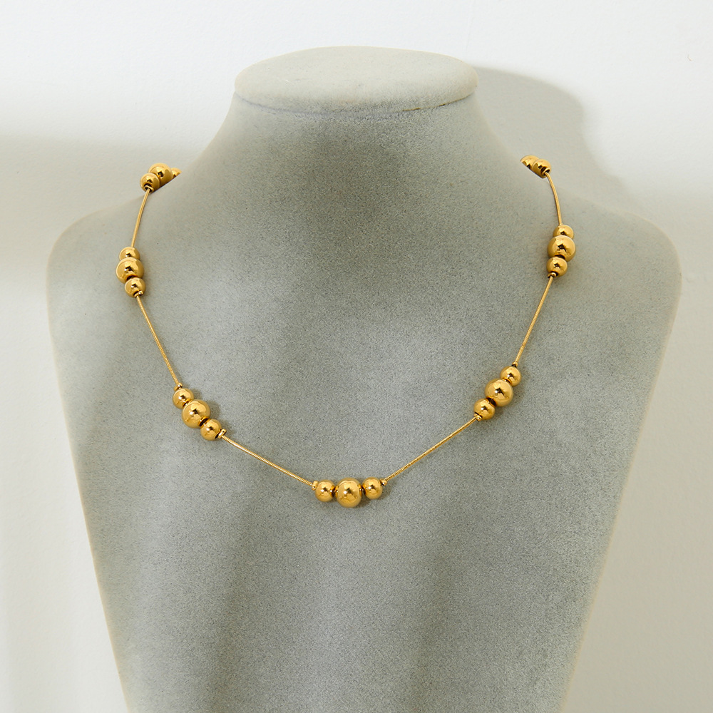 Stainless Steel Geometric Ball Necklace Women's Ins Style Fashion Jewelry Non-fading Electroplated Chain Accessory