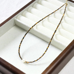 Tiger Eye Stone One Freshwater Pearl Necklace-Titanium Steel