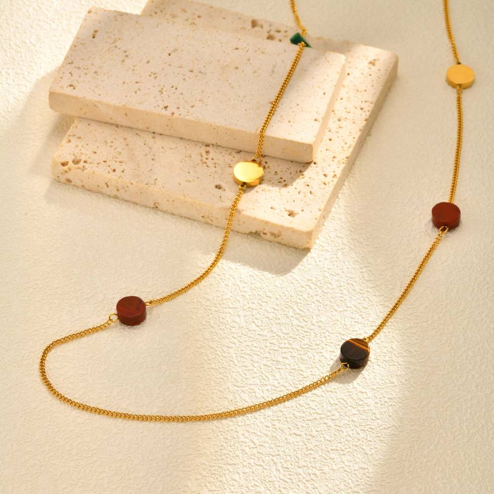 Stainless Steel Geometric Design Necklace Multi-style Women's High-end Jewelry Accessories Colorful Beads Irregular Shape Stackable