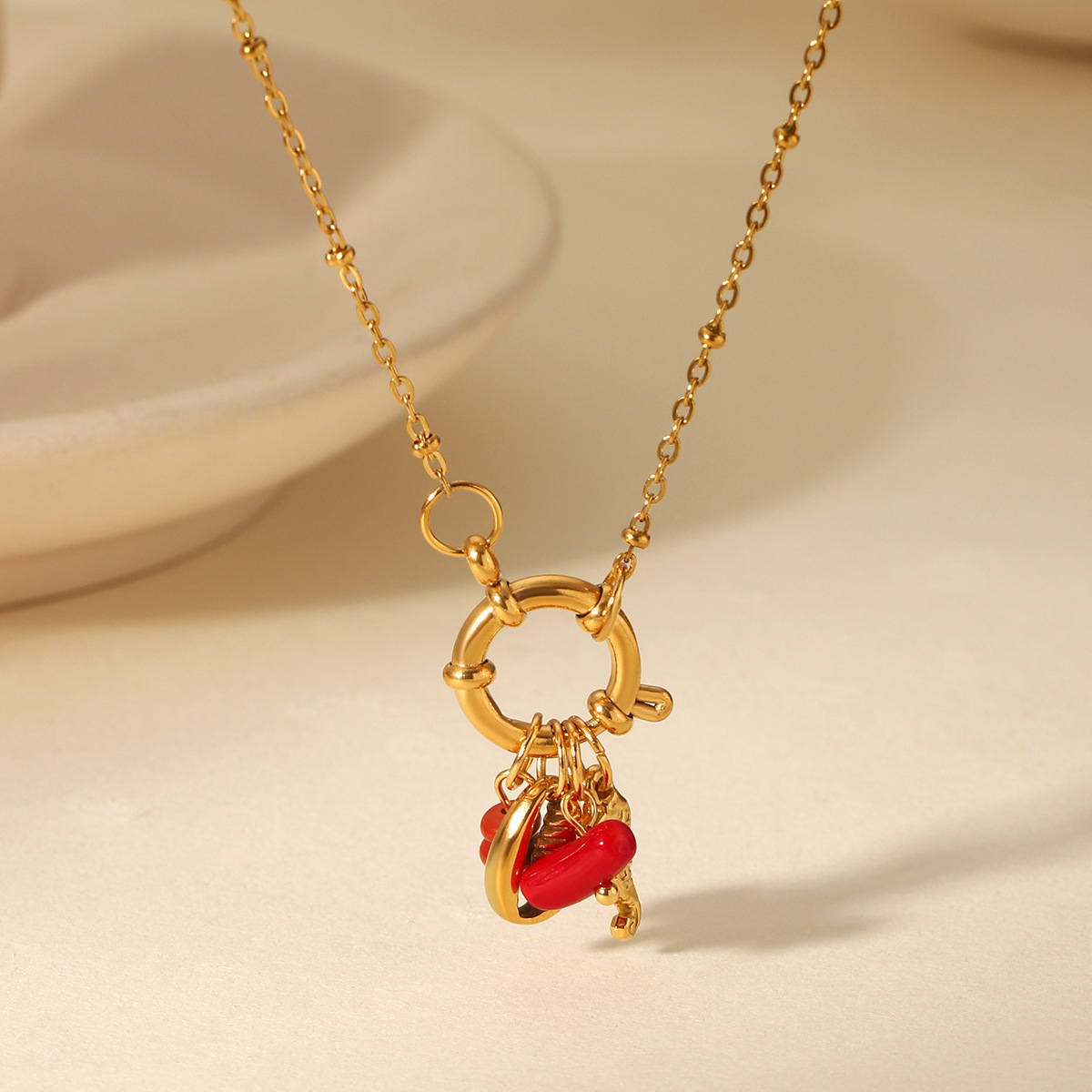 Stainless Steel DIY Jewelry Accessories Horseshoe Crab Shell Pendant Necklace High-End Texture Geometric Animal Style Women's Ocean Element Necklace