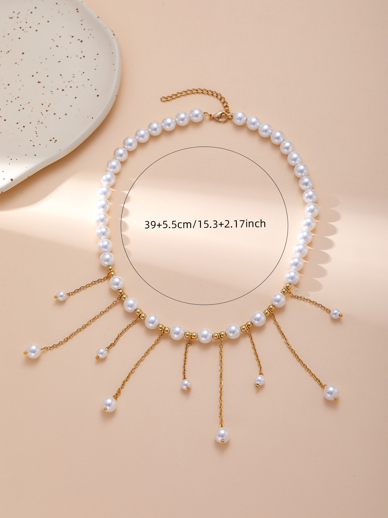 Fashion European And American UV Electroplated Pearl Necklace For Women, Long Pearl Chain With Tassel, Titanium Steel Fashion New Design Women's Jewelry Wholesale