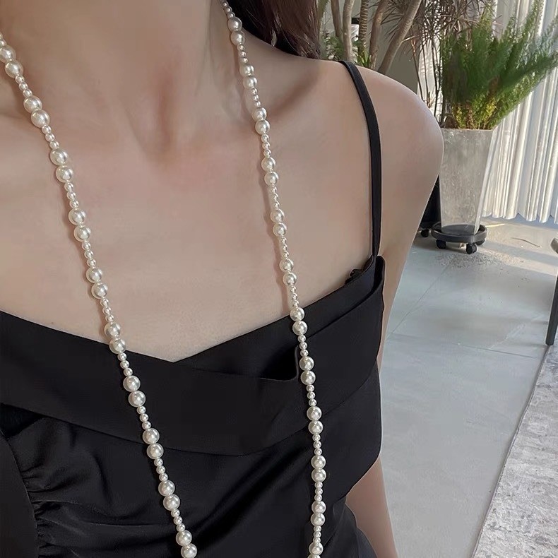 S925 Sterling Silver OT Clasp Pearl Graduated Long Sweater Chain Women Fashion Luxury Internet Celebrity Beaded Necklace