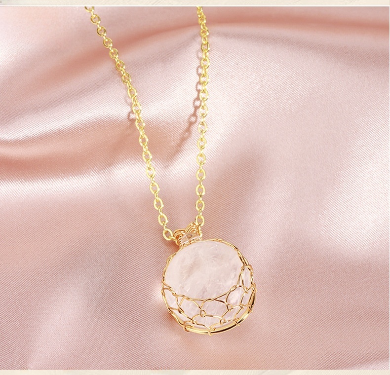 Natural Semi-precious Stone Crystal Necklace Set Fashion Geometric Pattern Pendant Jewelry Retro Style CSJA Jewelry Accessories