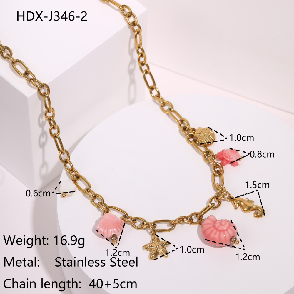 Fashionable Holiday Star Flower Pendant Pearl Embedded Shell Stainless Steel Necklace Clavicle Chain Geometric Pattern Bohemian Style Women's Luxury PVD Coating