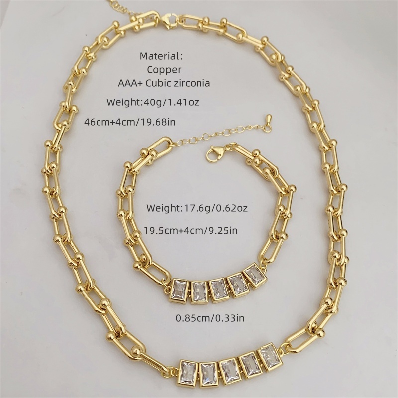 Classic Minimalist Copper Plated 18K Gold Zircon Jewelry Set For Men And Women Daily Wear Perfect Gift Set Includes Necklace And Bracelet