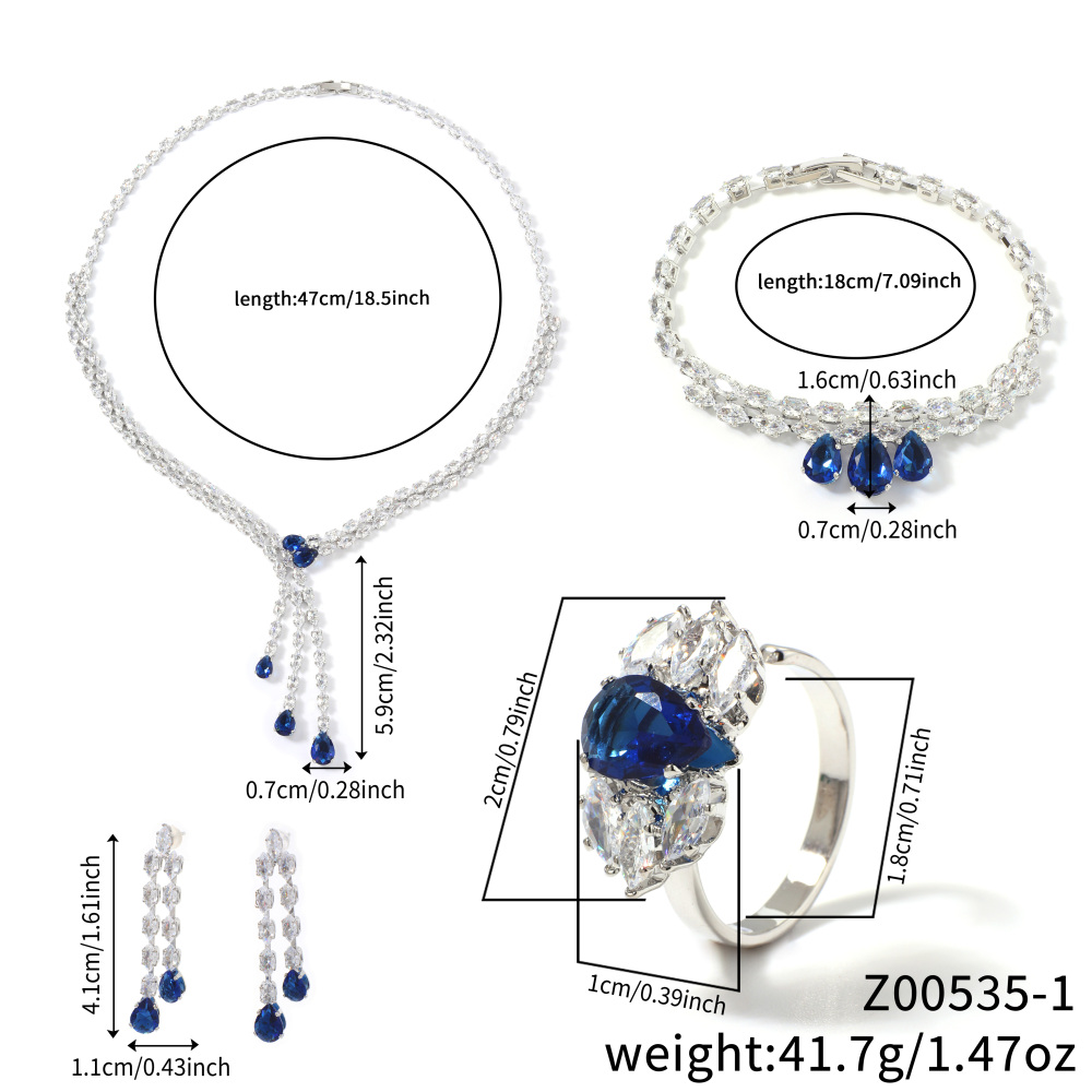 Elegant Fashion Jewelry Set, Water Drop Geometric Tassel Design Zircon Exquisite Necklace Earrings Bracelet Ring, Ideal Gift For Women, Suitable For Date And Party Accessories